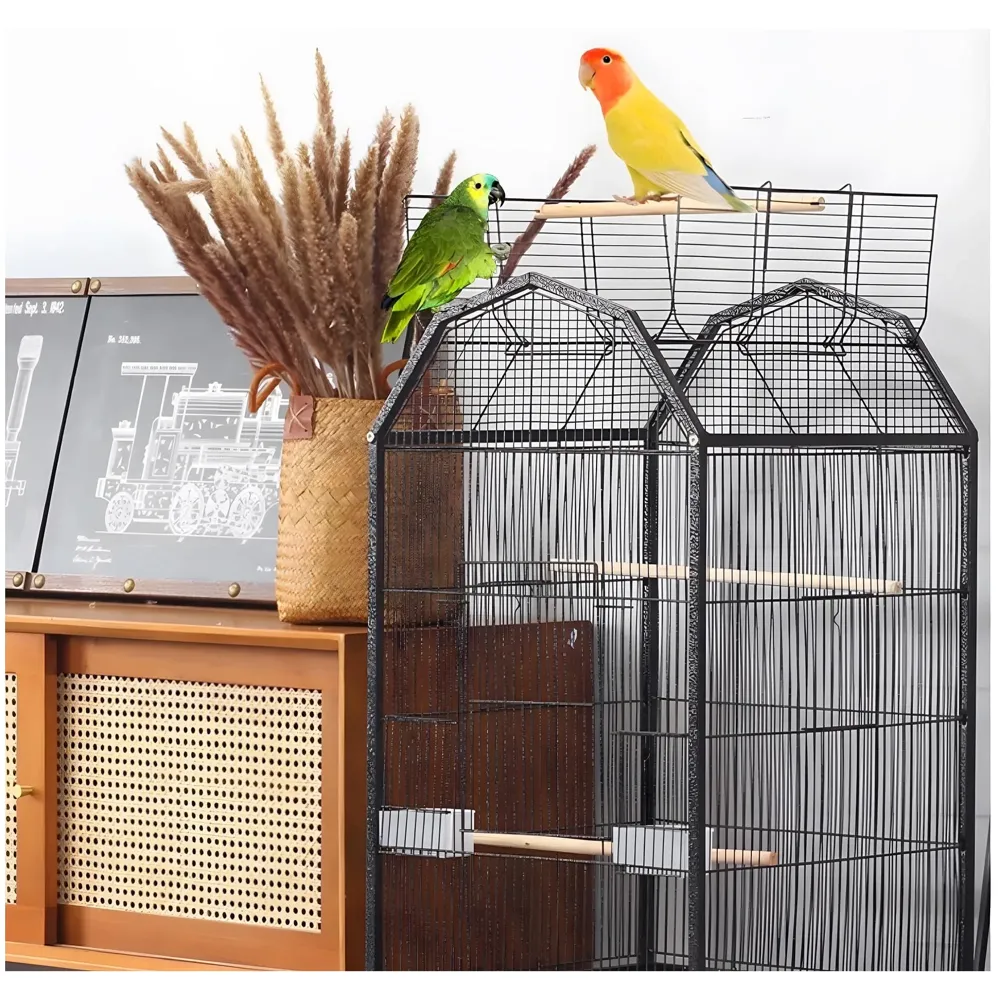 34 inch Sturdy Large Bird Cage for Parakeets, Cockatiels, Parrot, Sun Conure, Green-Cheeked Parakeet, Lovebird, Canary, Finch Lovebird, Pigeons, Parrots with Rolling Stand (Black, Large)