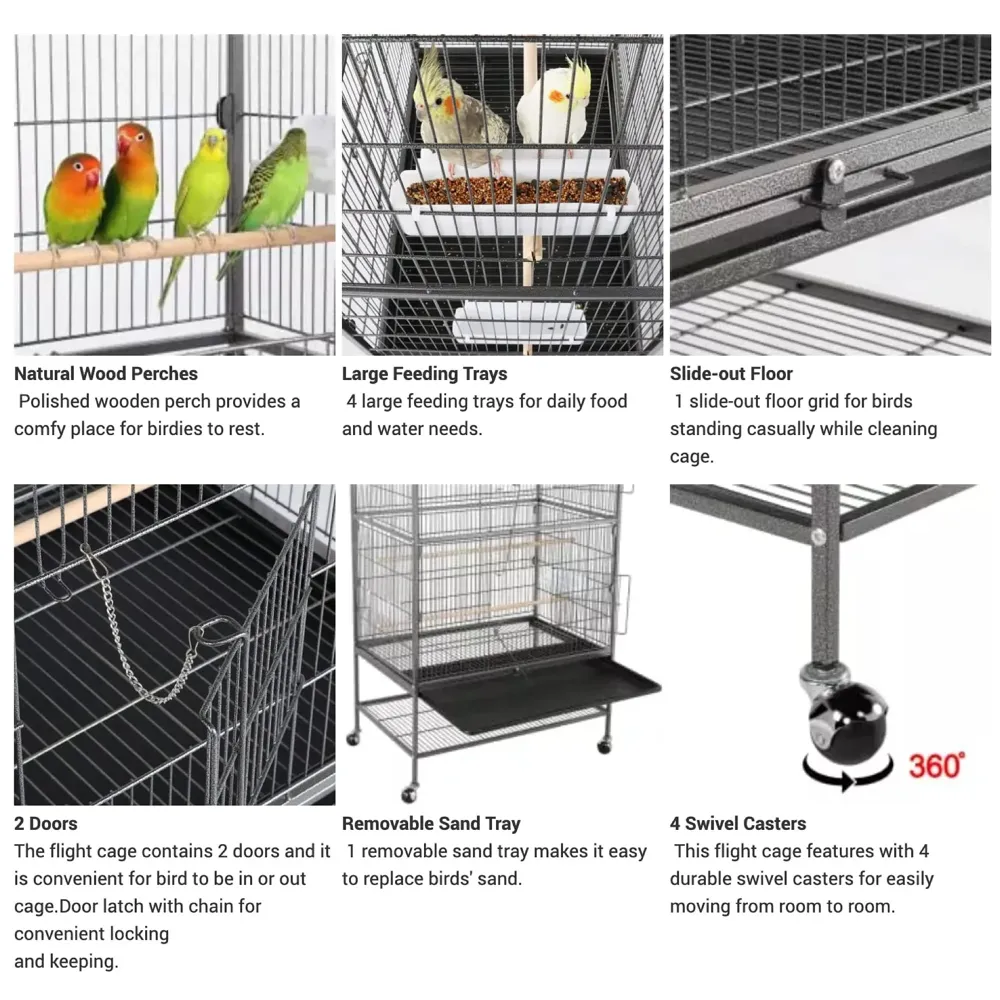 30 inch Sturdy Large Bird Cage with Cover for Parakeets Cockatiels Parrot Sun Conure Green-Cheeked Parakeet Lovebird Canary Finch Lovebird Pigeons Parrot with Rolling Stand (Black, Large)