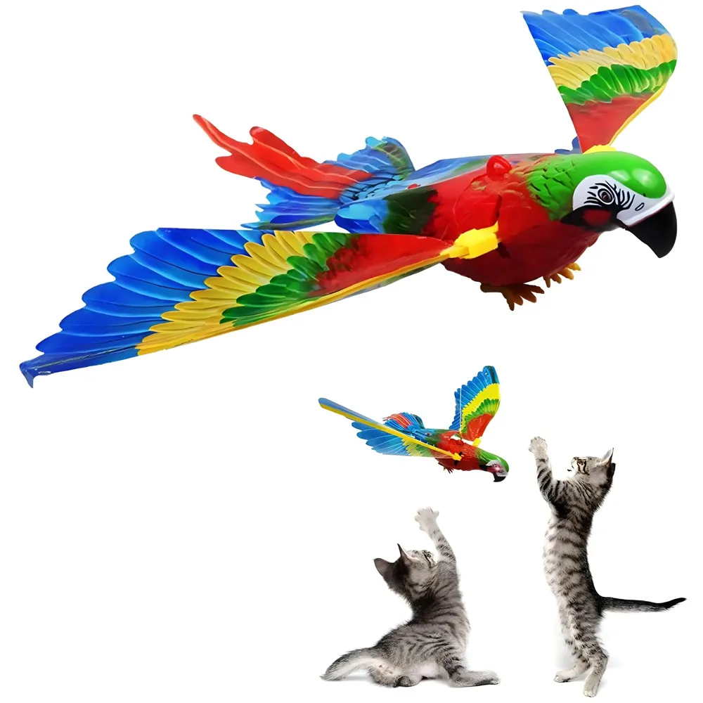 Parrot Flying Bird Cat Toy with Lights and Sound, Simulation Bird Interactive Cat Toy for Indoor Cats, Interactive Electric Hanging Flying Bird Pet Toy for Cats Kitten Play Chase Exercise