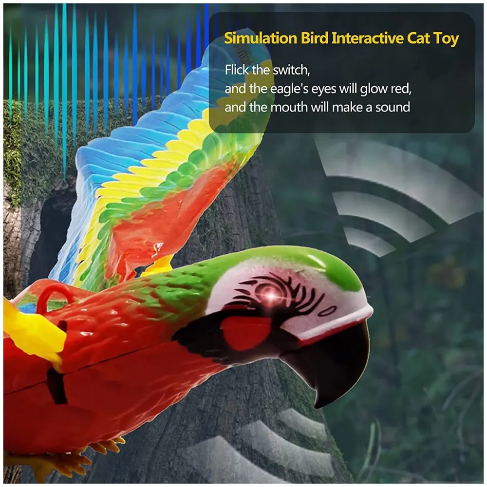 Parrot Flying Bird Cat Toy with Lights and Sound, Simulation Bird Interactive Cat Toy for Indoor Cats, Interactive Electric Hanging Flying Bird Pet Toy for Cats Kitten Play Chase Exercise