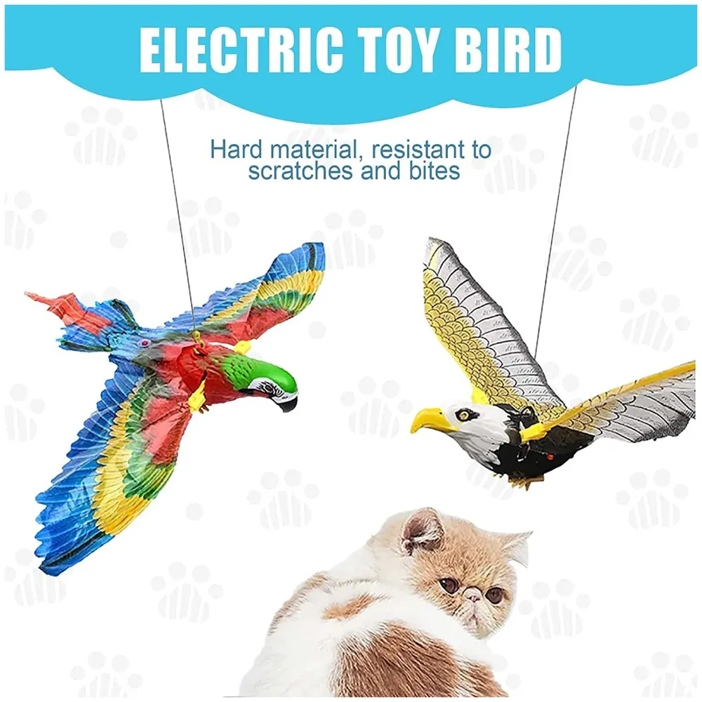 Parrot Flying Bird Cat Toy with Lights and Sound, Simulation Bird Interactive Cat Toy for Indoor Cats, Interactive Electric Hanging Flying Bird Pet Toy for Cats Kitten Play Chase Exercise