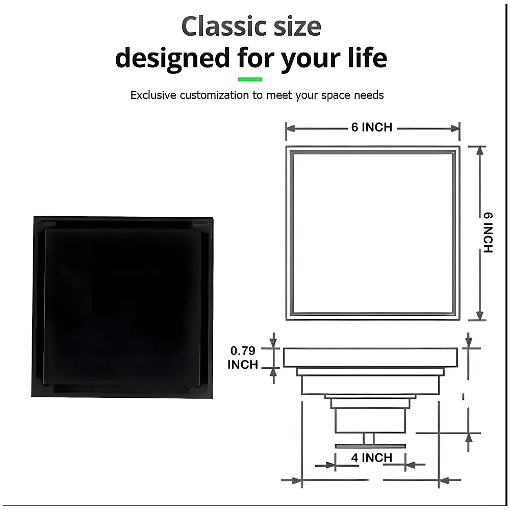 Black Bathroom Drain Jali Anti Cockroach Trap Tile Insert 6 Inch