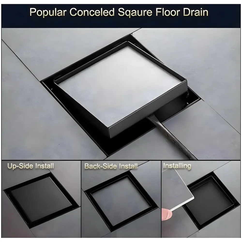 Black Bathroom Drain Jali Anti Cockroach Trap Tile Insert 6 Inch