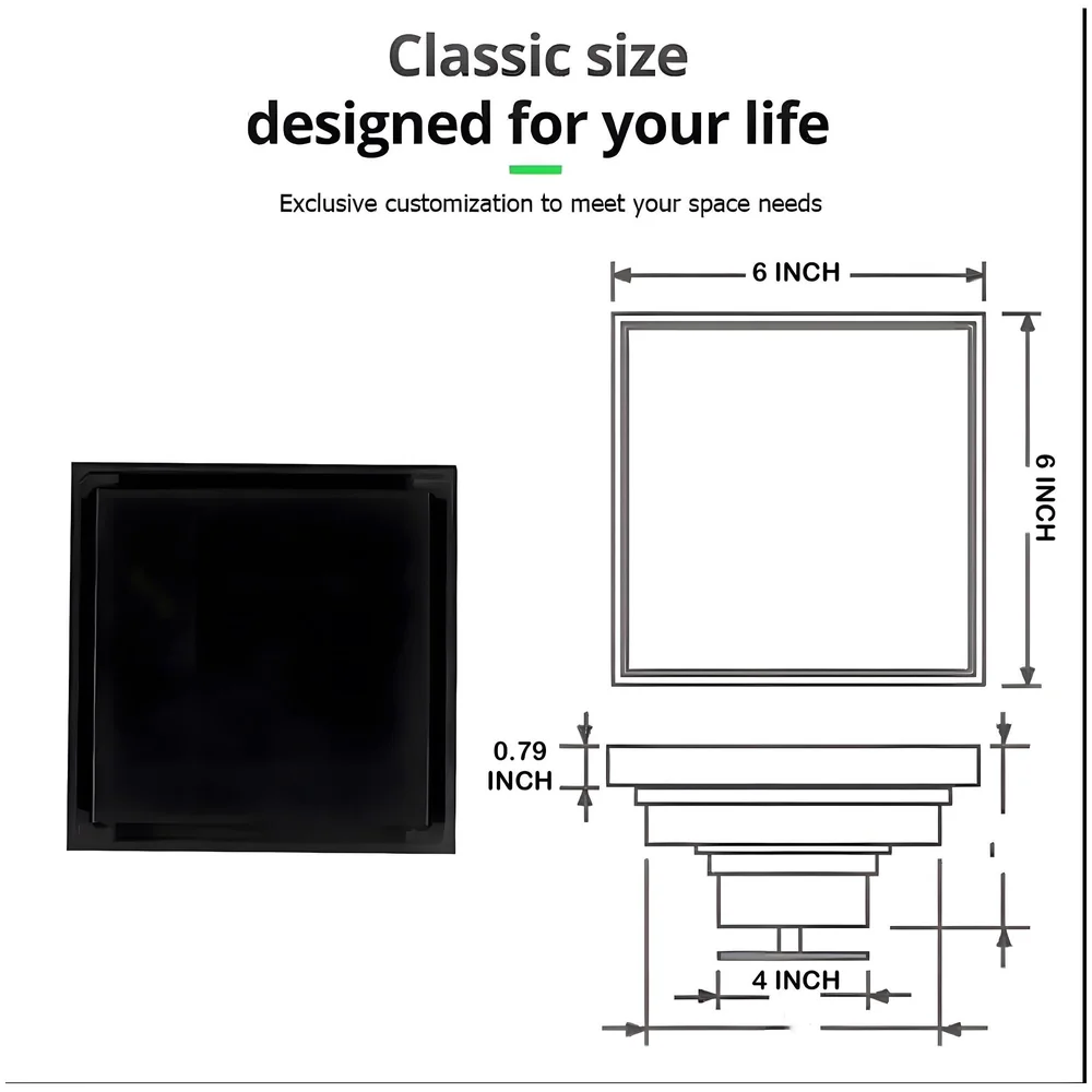 Black Bathroom Drain Jali Anti Cockroach Trap Tile Insert 6 Inch