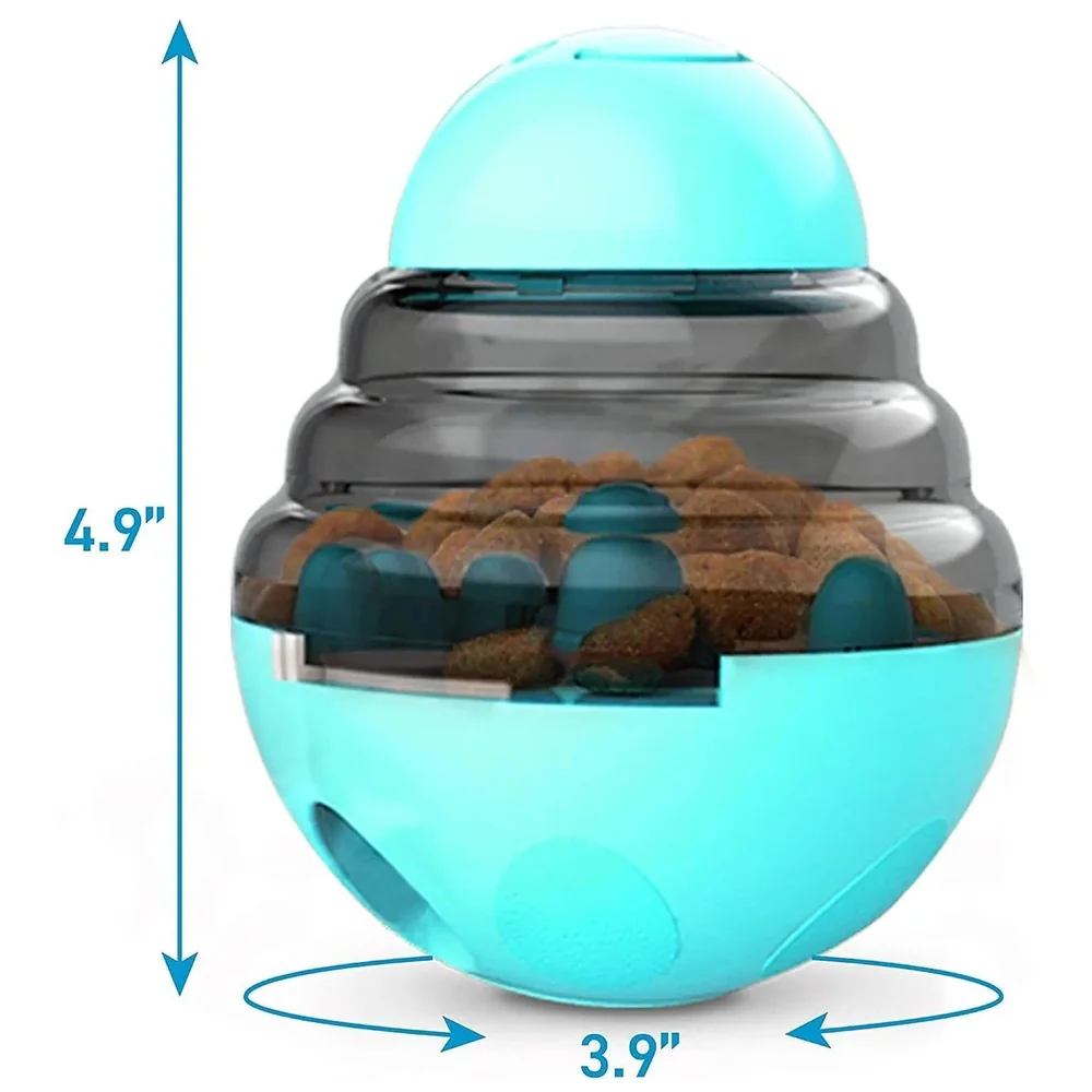 Dog Treat Dispenser Ball Tumbler Slow Feeder IQ Puzzle Toy in Cyan