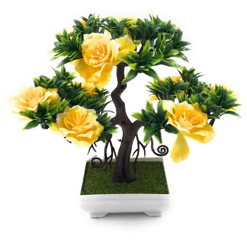Artificial Dwarf Tree And Grass with PVC Pot (Yellow Flower)