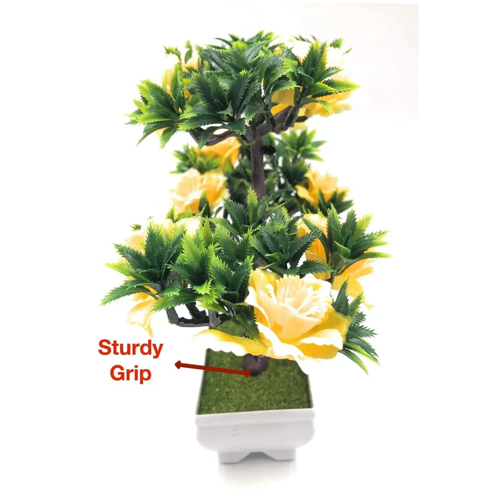 Artificial Dwarf Tree And Grass with PVC Pot (Yellow Flower)
