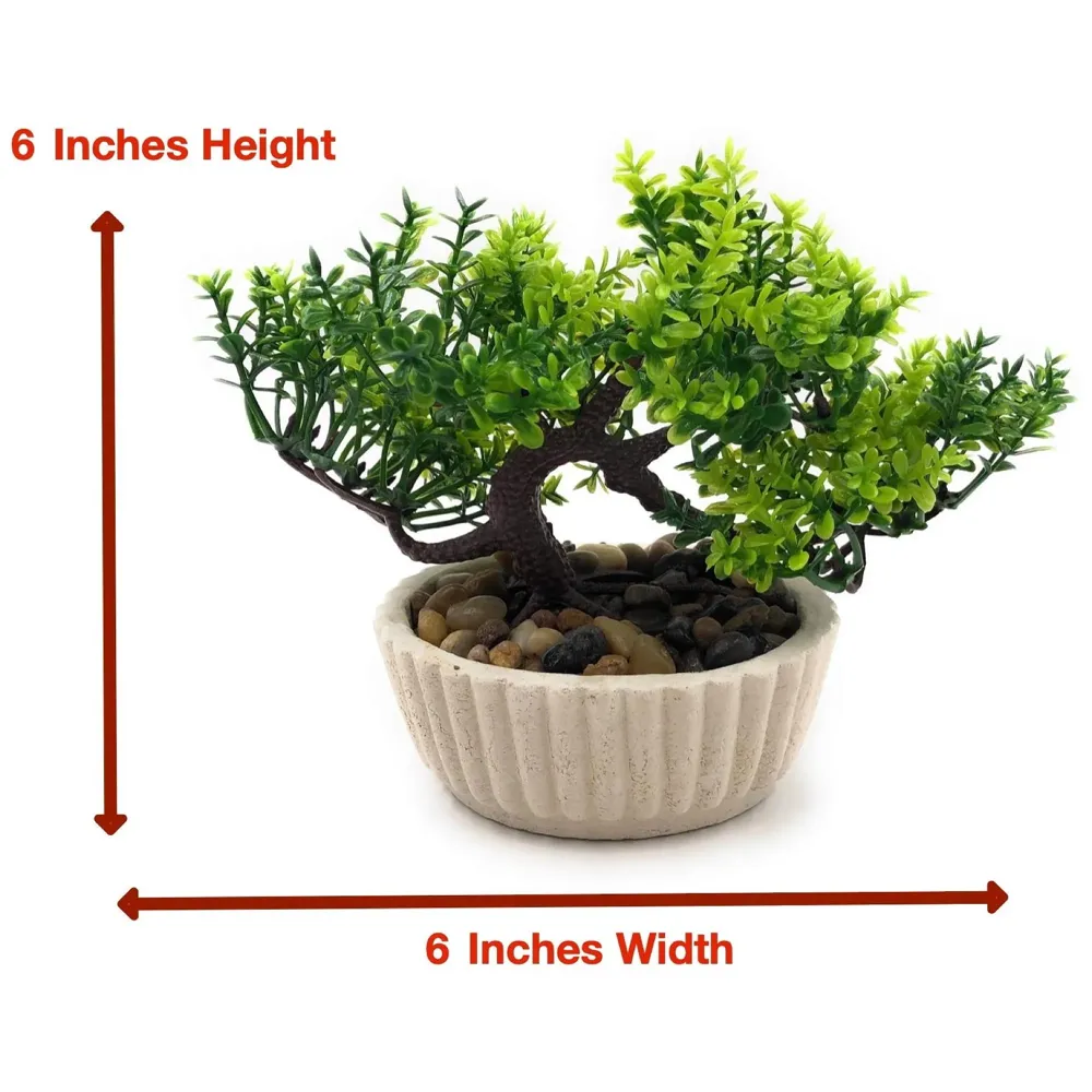 Bonsai Artificial Dwarf Tree ~ Artificial Plants with Pot and Grass Ideal for Home Décor. with Realistic Detailing Size 15 cm x 15 cm (Light Green)