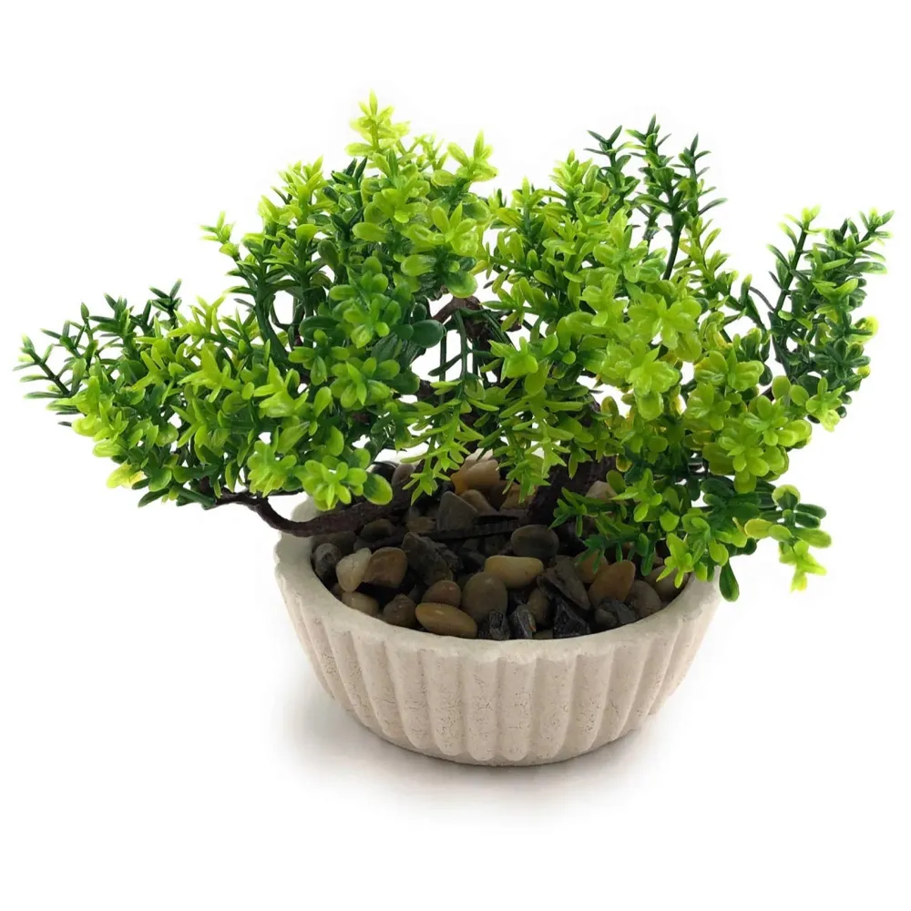 Bonsai Artificial Dwarf Tree ~ Artificial Plants with Pot and Grass Ideal for Home Décor. with Realistic Detailing Size 15 cm x 15 cm (Light Green)