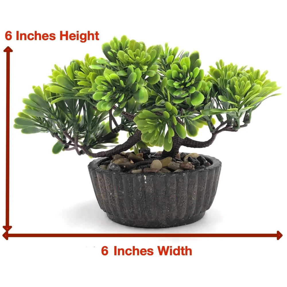 Bonsai Artificial Dwarf Tree ~ Artificial Plants with Pot and Grass Ideal for Home Décor. with Realistic Detailing Size 15 cm x 15 cm (Dark Green)