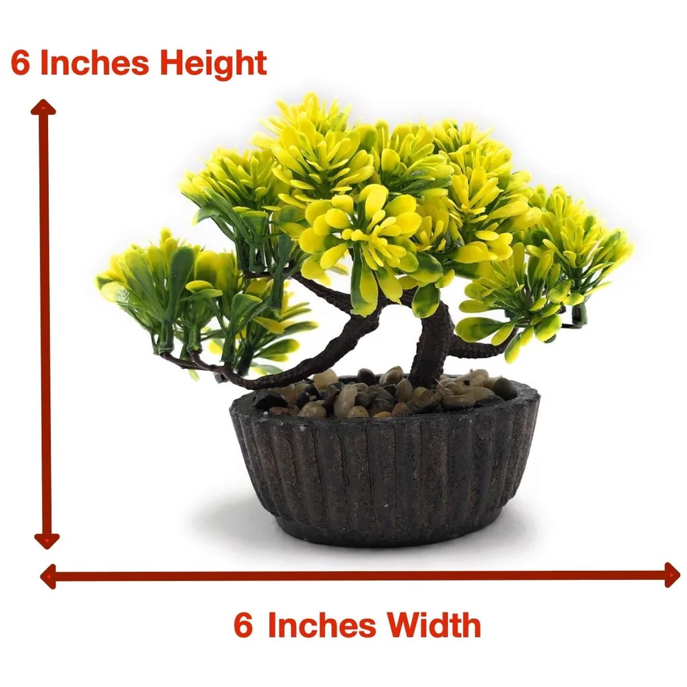 Bonsai Artificial Dwarf Tree ~ Artificial Plants with Pot and Grass Ideal for Home Décor. with Realistic Detailing Size 15 cm x 15 cm (Yellow)
