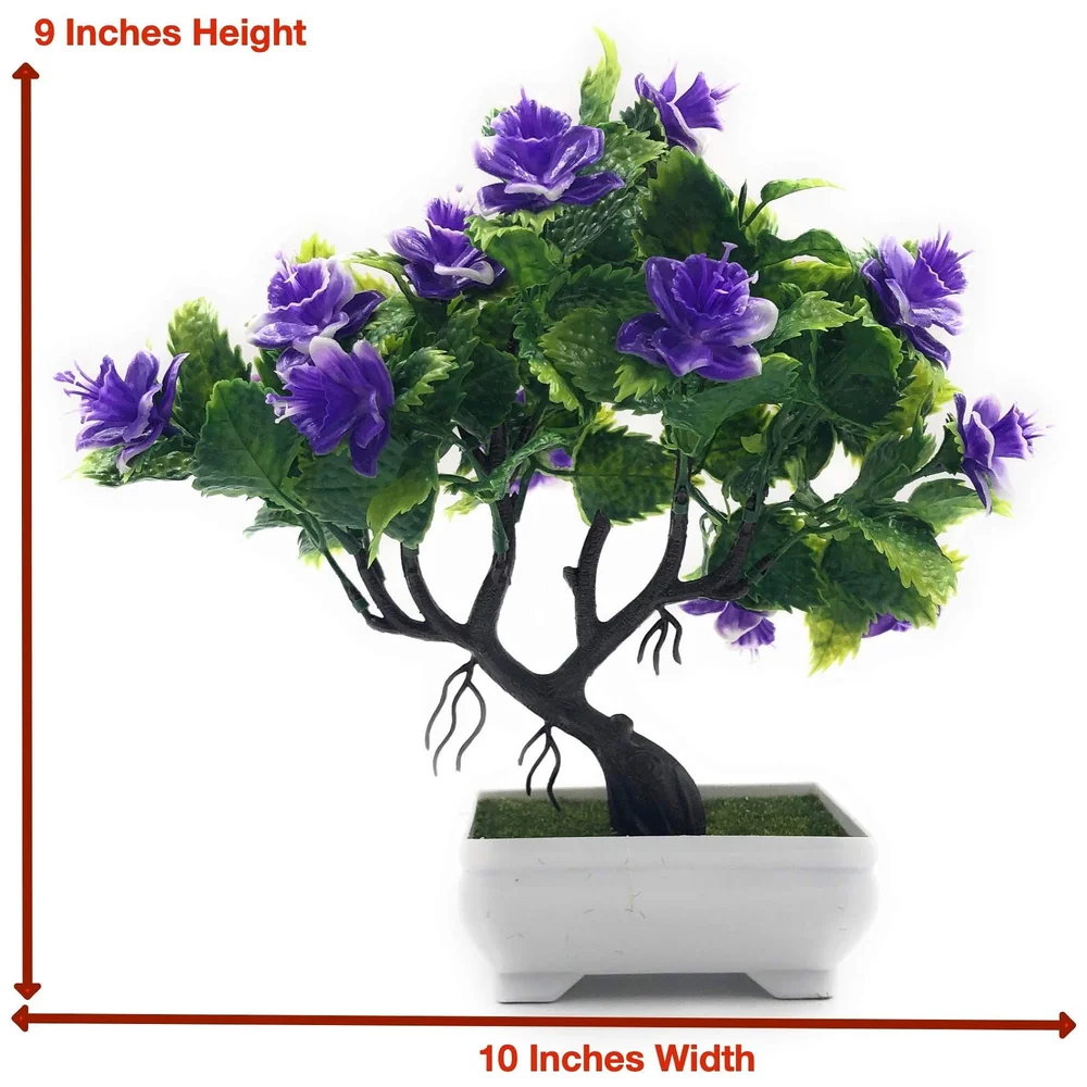 Bonsai Artificial Dwarf Tree ~ Artificial Plants with Pot and Grass Ideal for Home Décor. with Realistic Detailing Size 25 cm x 23 cm (Pot - 11cm x Breath 7cm) (Purple)