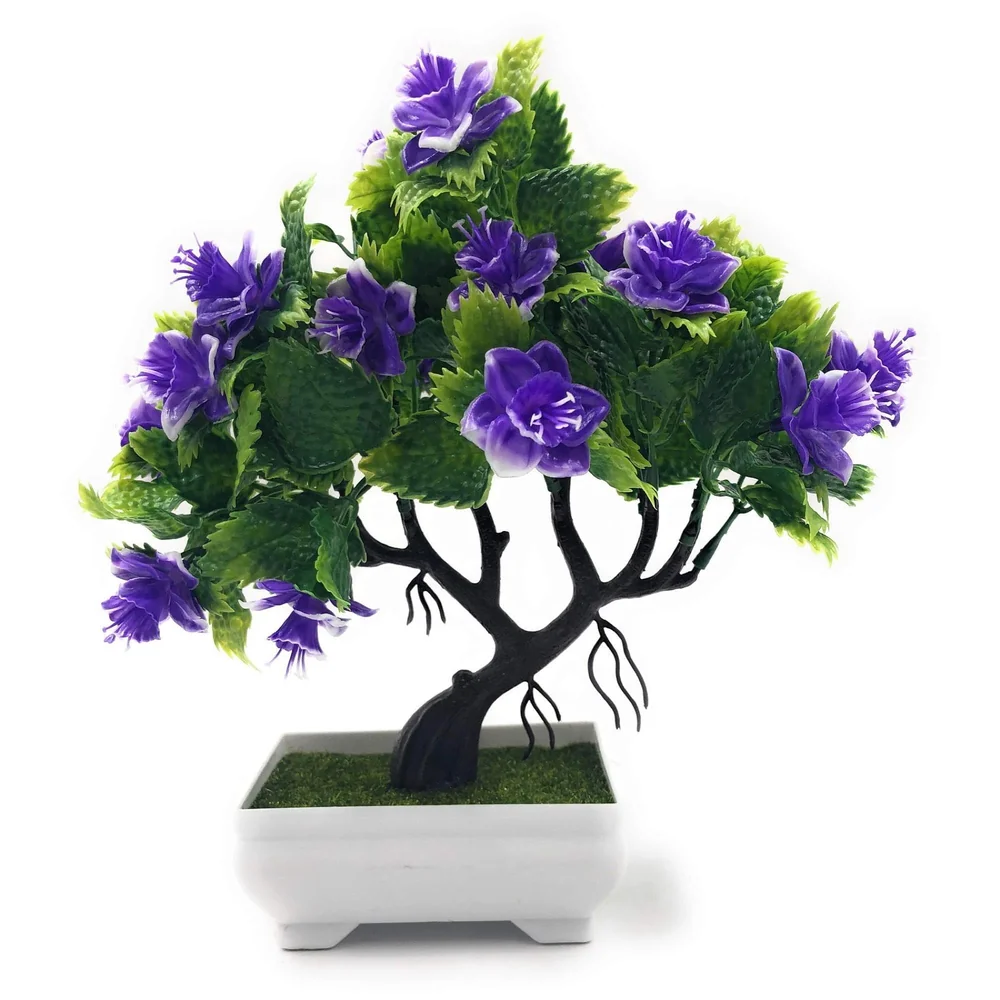 Bonsai Artificial Dwarf Tree ~ Artificial Plants with Pot and Grass Ideal for Home Décor. with Realistic Detailing Size 25 cm x 23 cm (Pot - 11cm x Breath 7cm) (Purple)