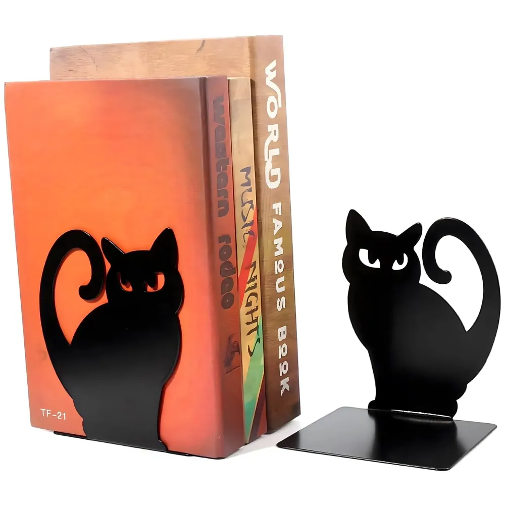 Cat Bookends – Stylish & Durable Metal Book Holder, Book Holder for Shelves, Decor for Home, Office, Library, Study Room, Elegant Cat-Themed Desk Organizer.