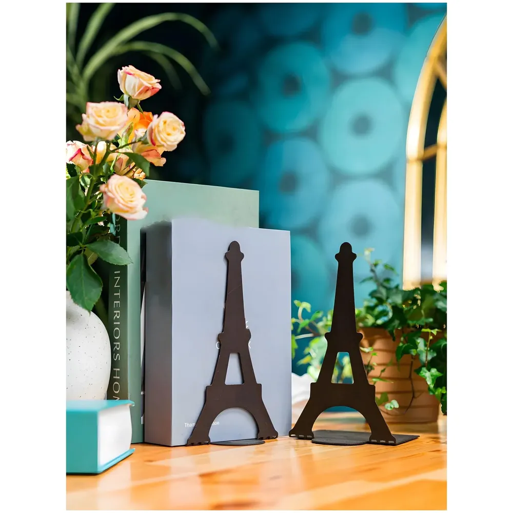 Eiffel Tower Bookends – Stylish & Durable Metal Book Holder, Book Holder for Shelves, Decor for Home, Office, Library, Study Room, Elegant Paris-Themed Desk Organizer.