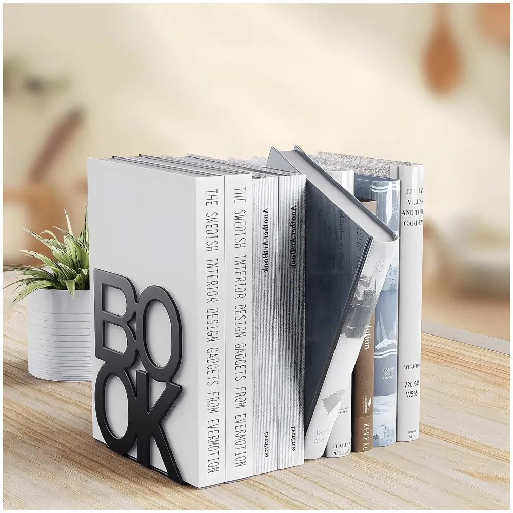 Book Bookends – Stylish & Durable Metal Book Holder, Book Holder for Shelves, Decor for Home, Office, Library, Study Room, Elegant Desk Organizer.