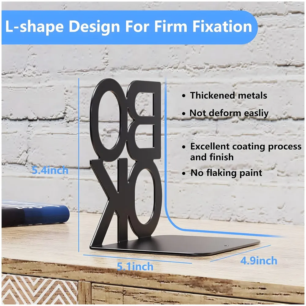 Book Bookends – Stylish & Durable Metal Book Holder, Book Holder for Shelves, Decor for Home, Office, Library, Study Room, Elegant Desk Organizer.