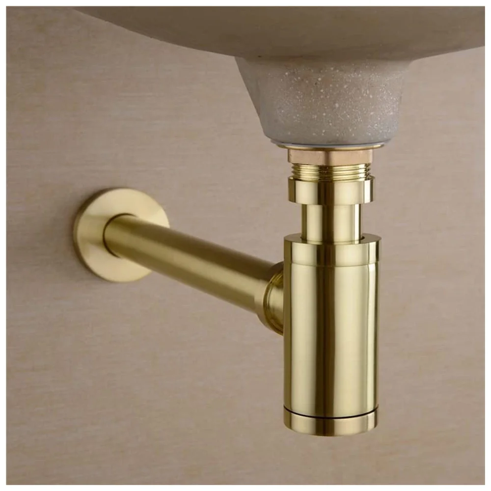 Gold Bottle Trap For Basin, Waste Pipe For Water Outlet Bathroom Sink Wash Basin Kitchen Golden Colour -300mm Pipe