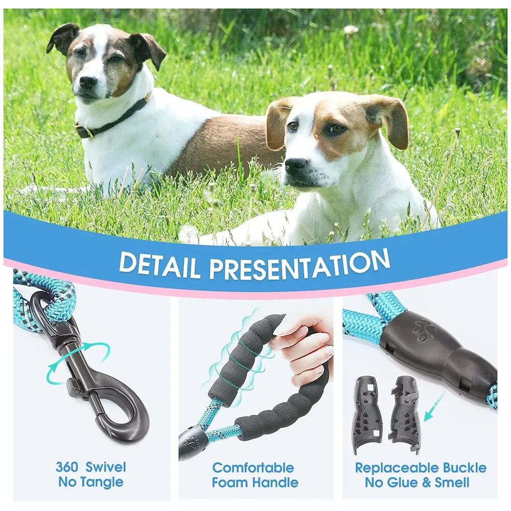 5 Ft Braided Strong Padded Comfortable Leash (Blue)
