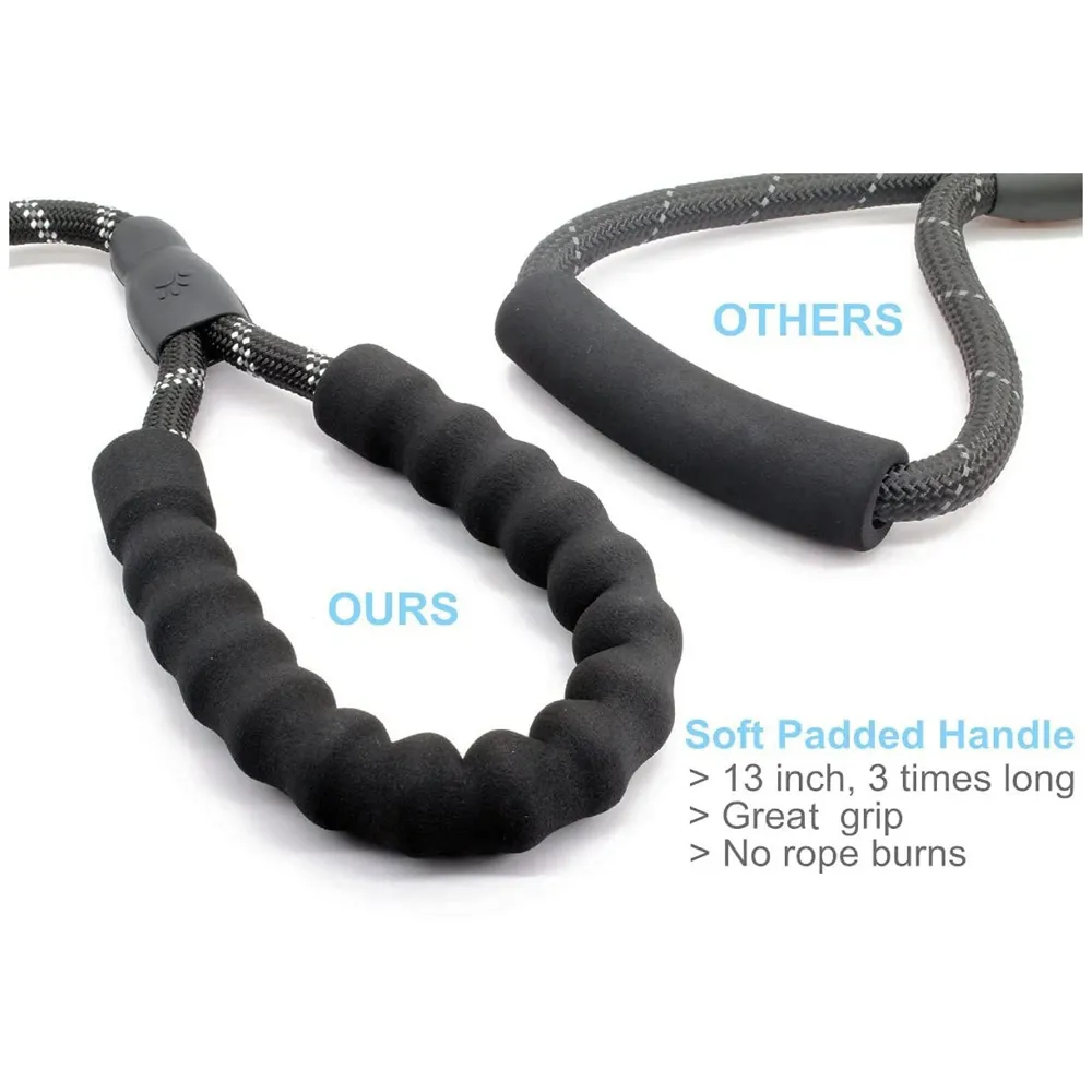 Braided 5 Ft, Strong Dog Leash with Comfortable Padded Handle and Highly Reflective Threads for Small Medium and Large Dogs. (Black)