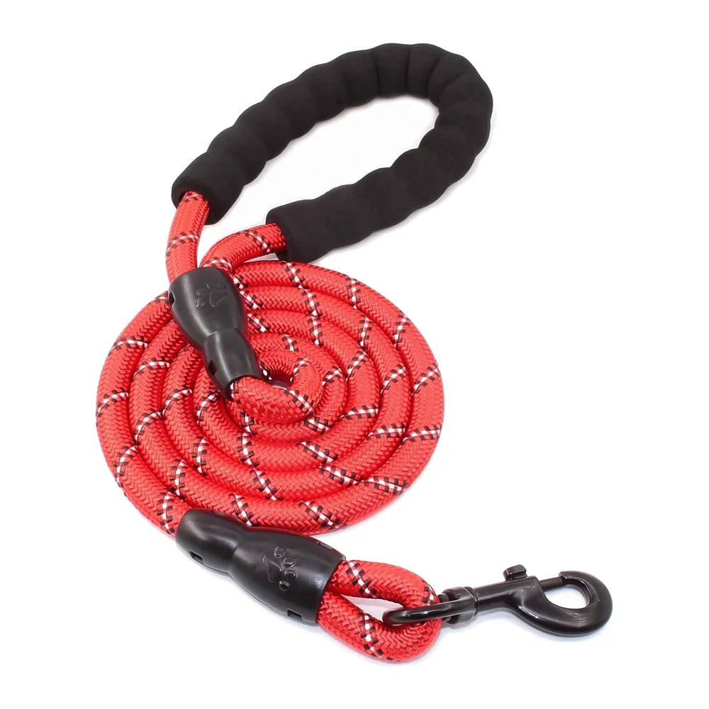 Braided 5 Ft, Strong Dog Leash with Comfortable Padded Handle and Highly Reflective Threads for Small Medium and Large Dogs. (Red)