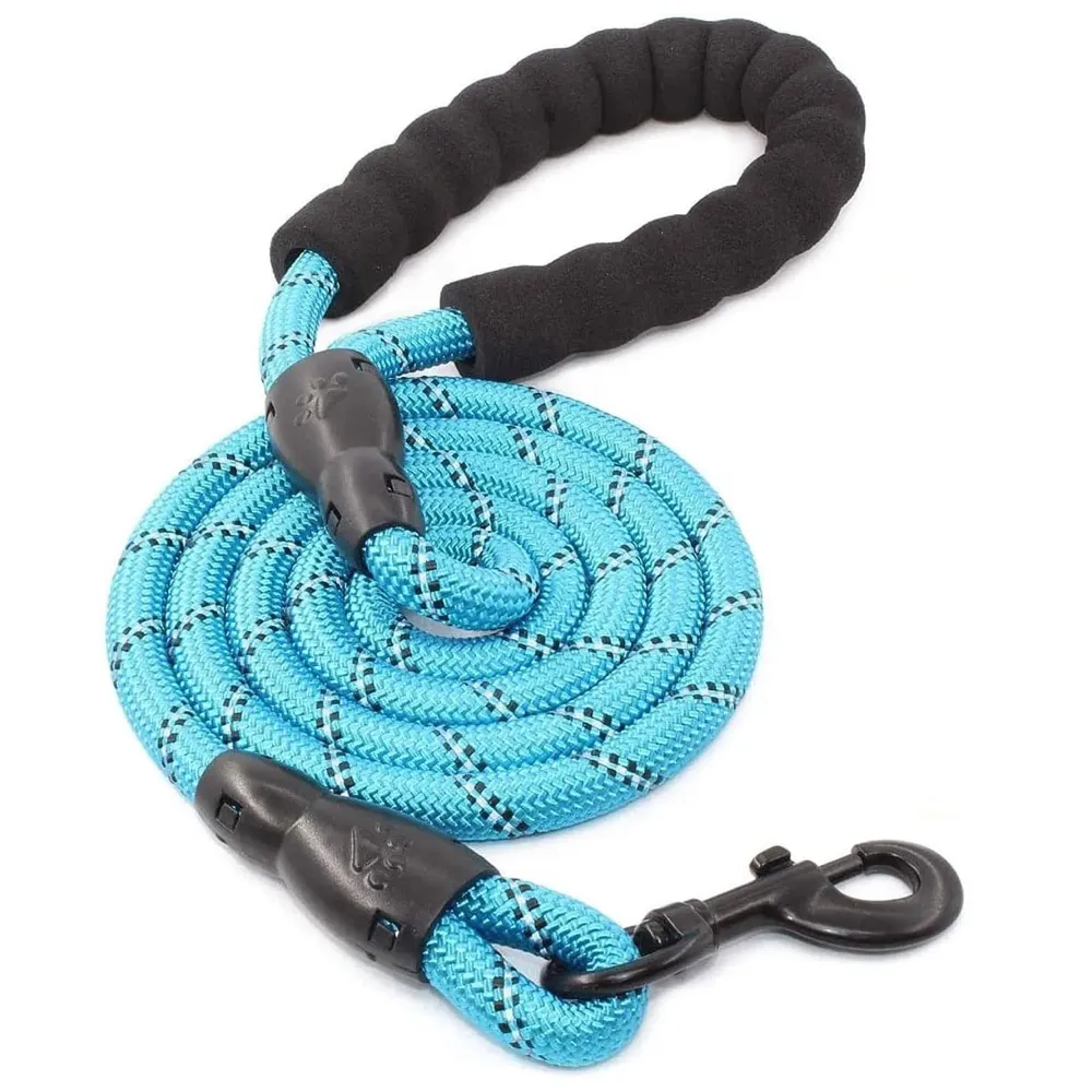 Braided 4 Ft, Strong Dog Leash with Comfortable Padded Handle and Highly Reflective Threads for Small Medium and Large Dogs. (Light Blue)