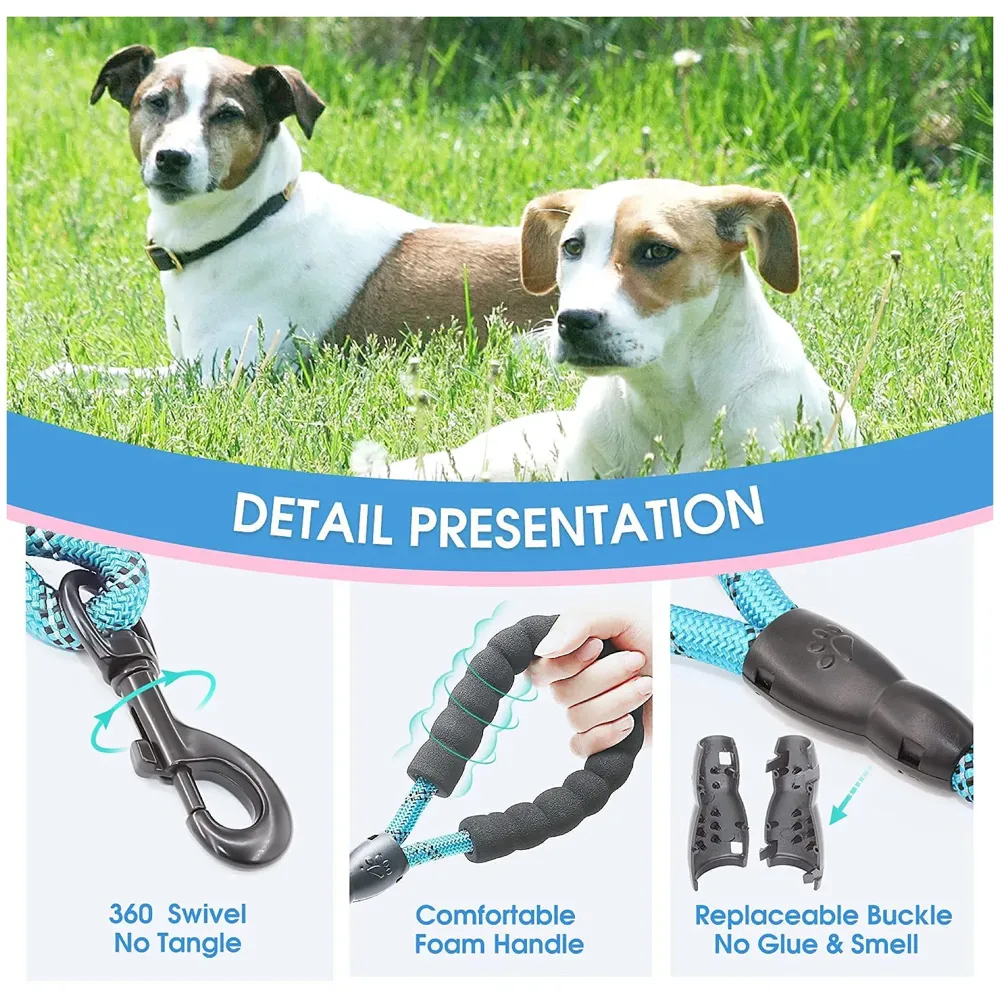 Braided 4 Ft, Strong Dog Leash with Comfortable Padded Handle and Highly Reflective Threads for Small Medium and Large Dogs. (Light Blue)
