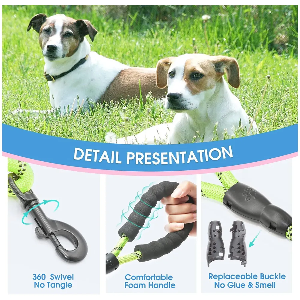 Braided 4 Ft, Strong Dog Leash with Comfortable Padded Handle and Highly Reflective Threads for Small Medium and Large Dogs. (Green)