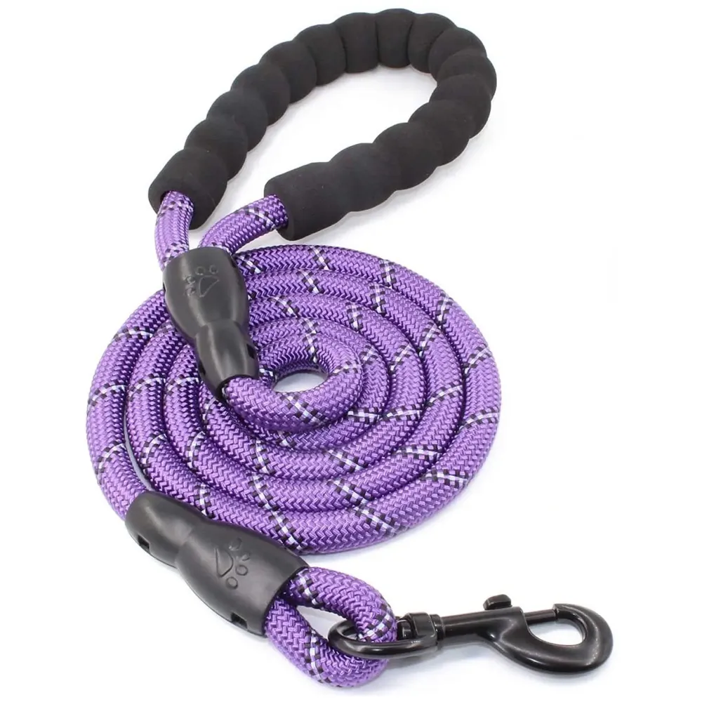 Braided 4 Ft, Strong Dog Leash with Comfortable Padded Handle and Highly Reflective Threads for Small Medium and Large Dogs. (Purple)