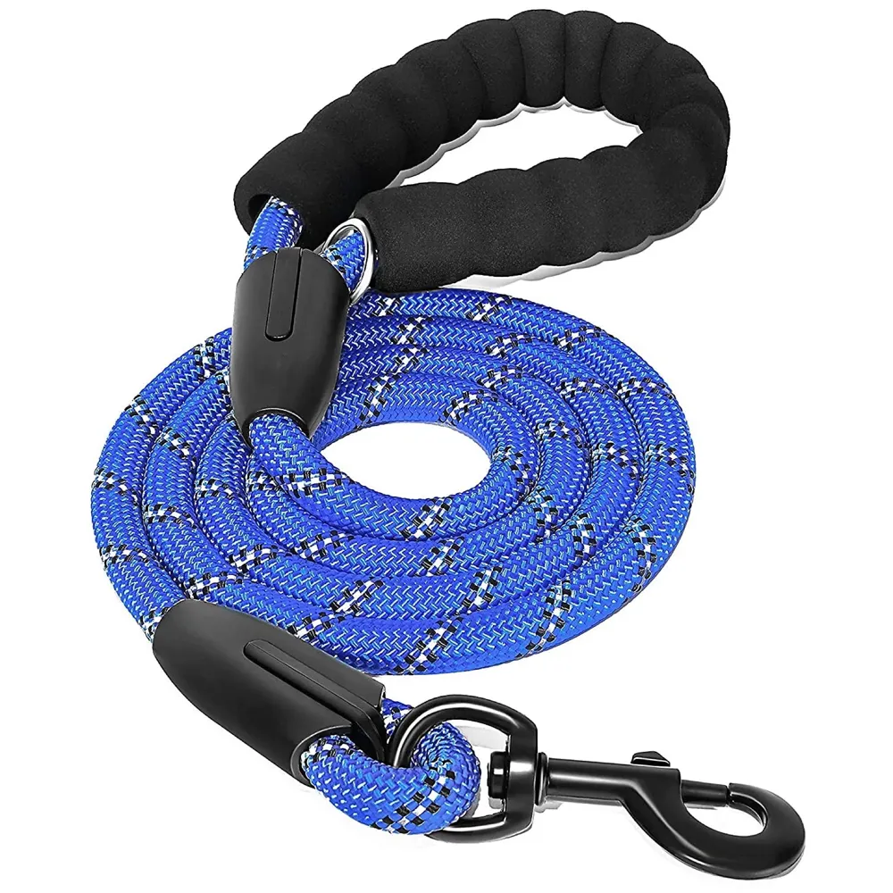 Braided 4 Ft, Strong Dog Leash with Comfortable Padded Handle and Highly Reflective Threads for Small Medium and Large Dogs. (Dark Blue)