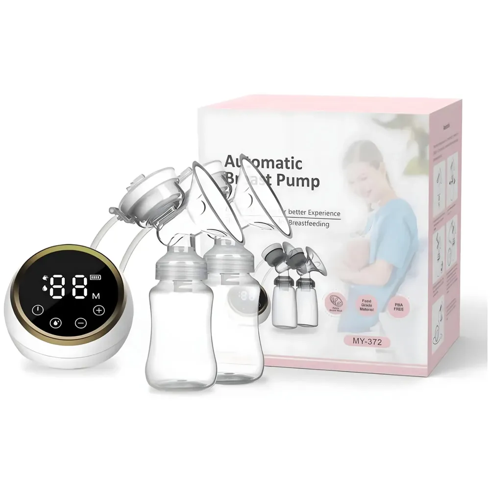 Automatic Double Portable Breast Pump with Dual Mode, 3 Modes - Massage, Suction, Bionic, Soft Silicone Cushion, BPA Free LCD Display