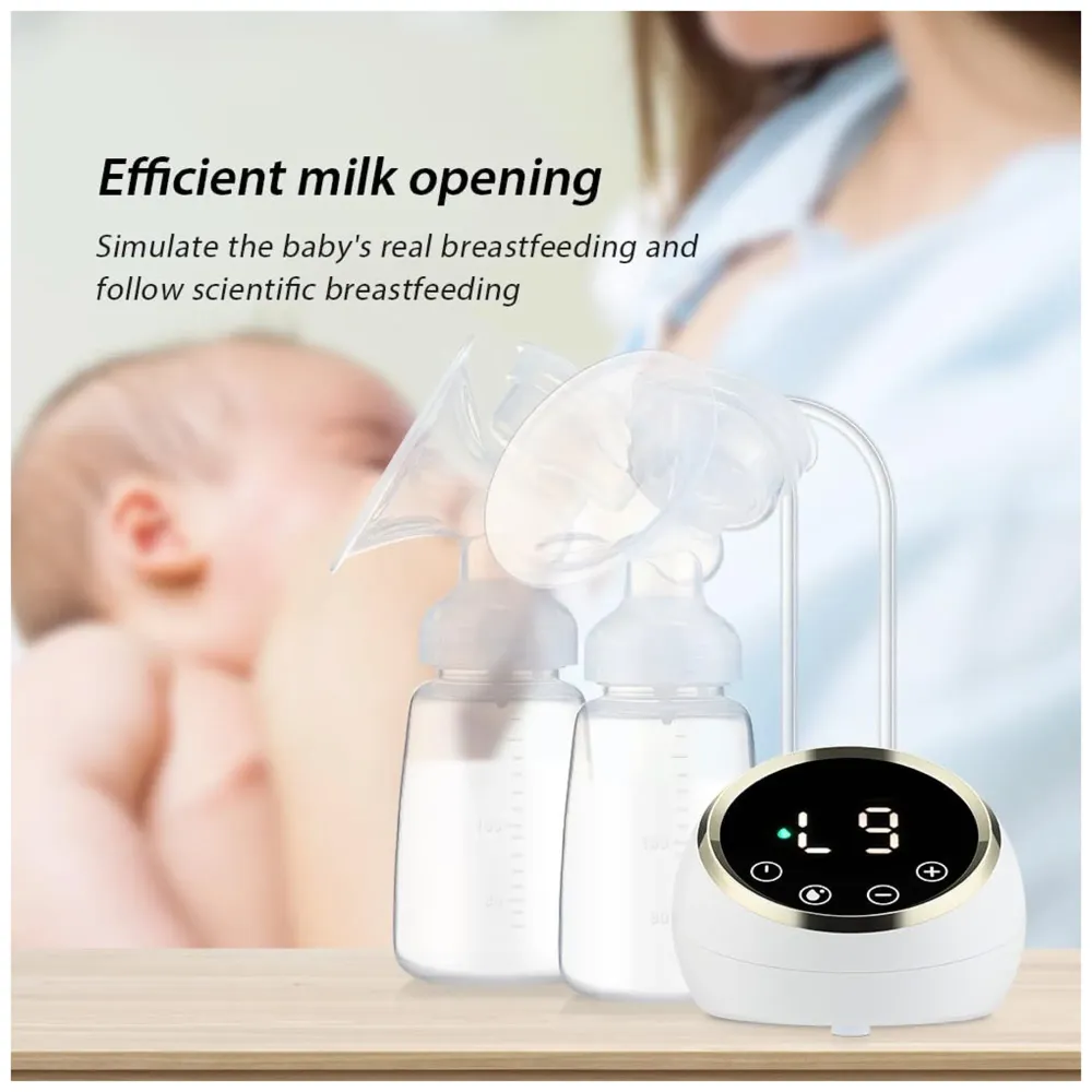Automatic Double Portable Breast Pump with Dual Mode, 3 Modes - Massage, Suction, Bionic, Soft Silicone Cushion, BPA Free LCD Display