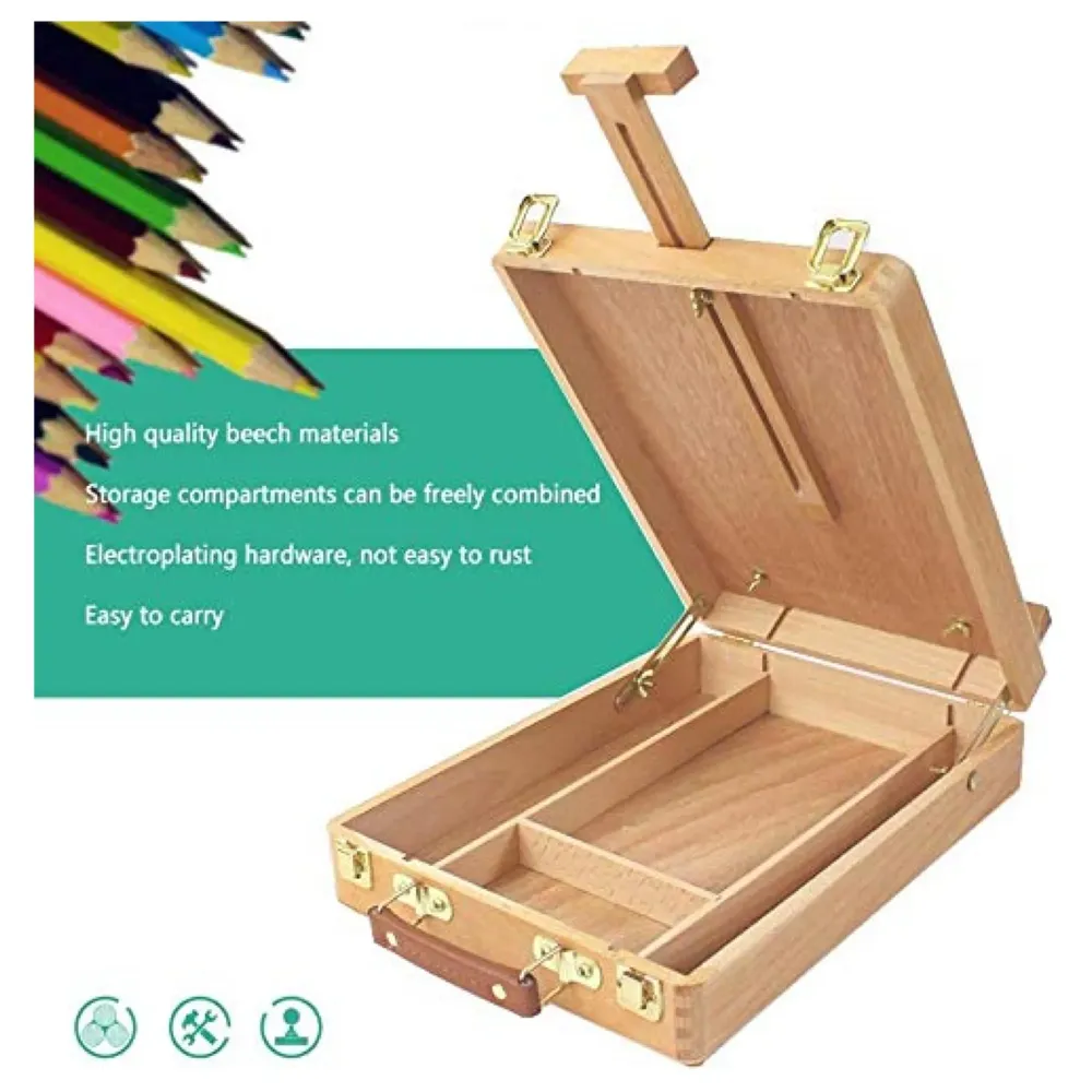 Adjustable Table Top Easel, Premium Wood Box Portable Storage Case, Painting Drawing Sketching
