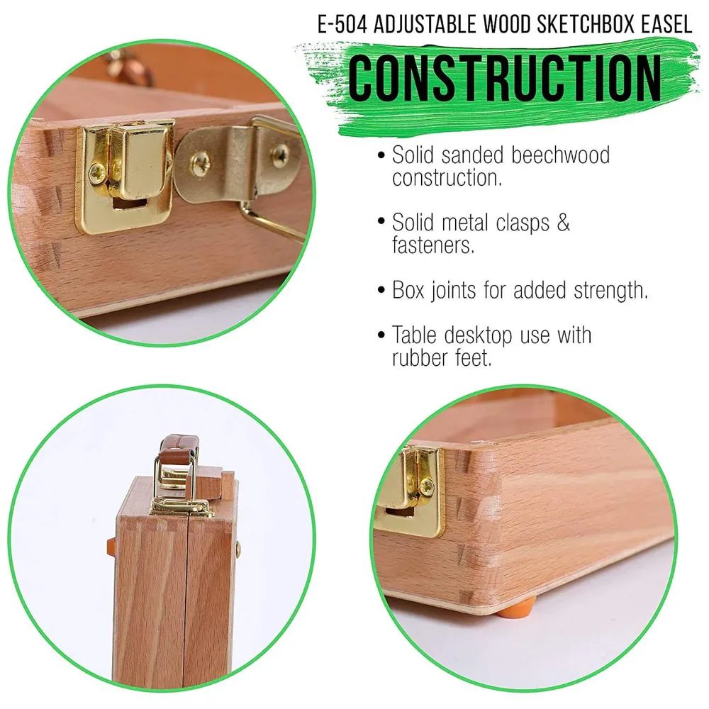 Adjustable Table Top Easel, Premium Wood Box Portable Storage Case, Painting Drawing Sketching