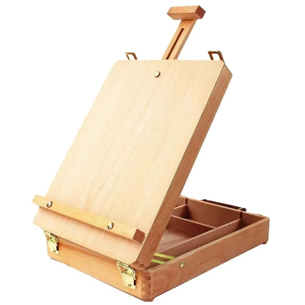 Adjustable Table Top Easel, Premium Wood Box Portable Storage Case, Painting Drawing Sketching