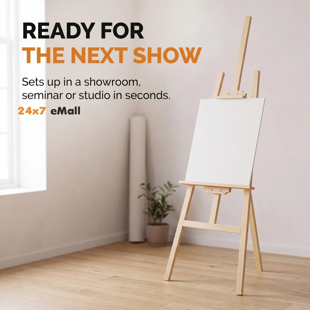 Wooden Display Adjustable Stand Heavy Artist Easel 3 Legs for Painting, Holding Pictures, Display and Advertisements. 5 Feet (152 cm). Showroom Display, Painting, Drawing. (Wooden)