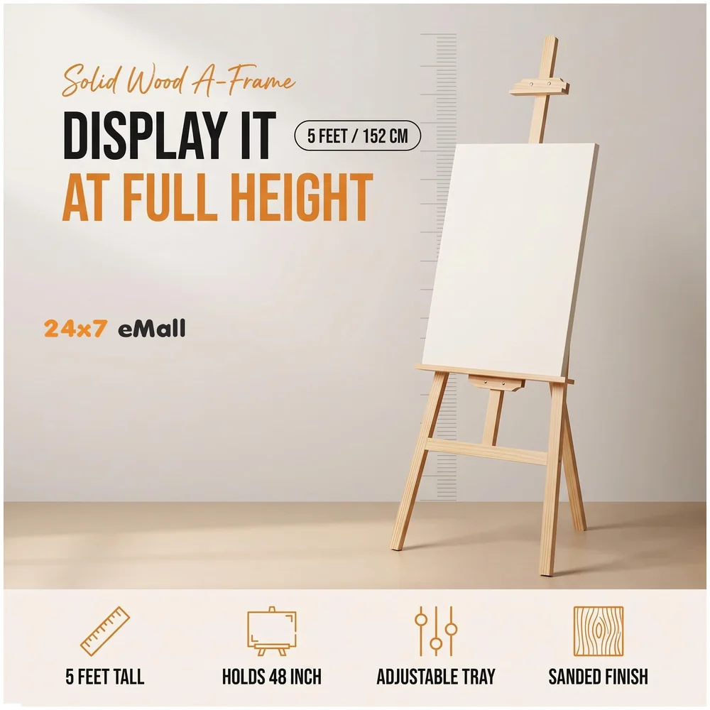 Wooden Artist Easel 5 Ft 150 cm Adjustable 3 Legs Floor Display
