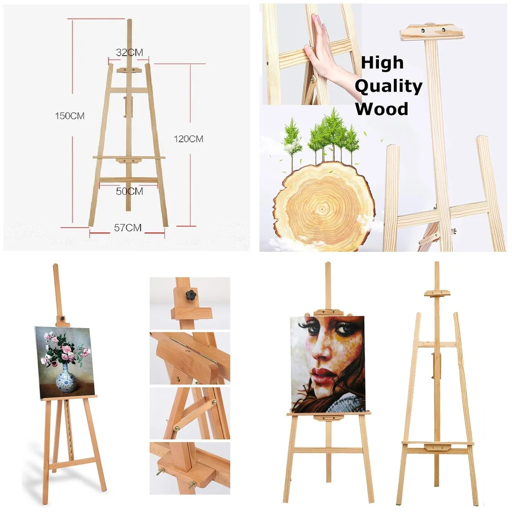 Wooden Artist Easel 5 Ft 150 cm Adjustable 3 Legs Floor Display