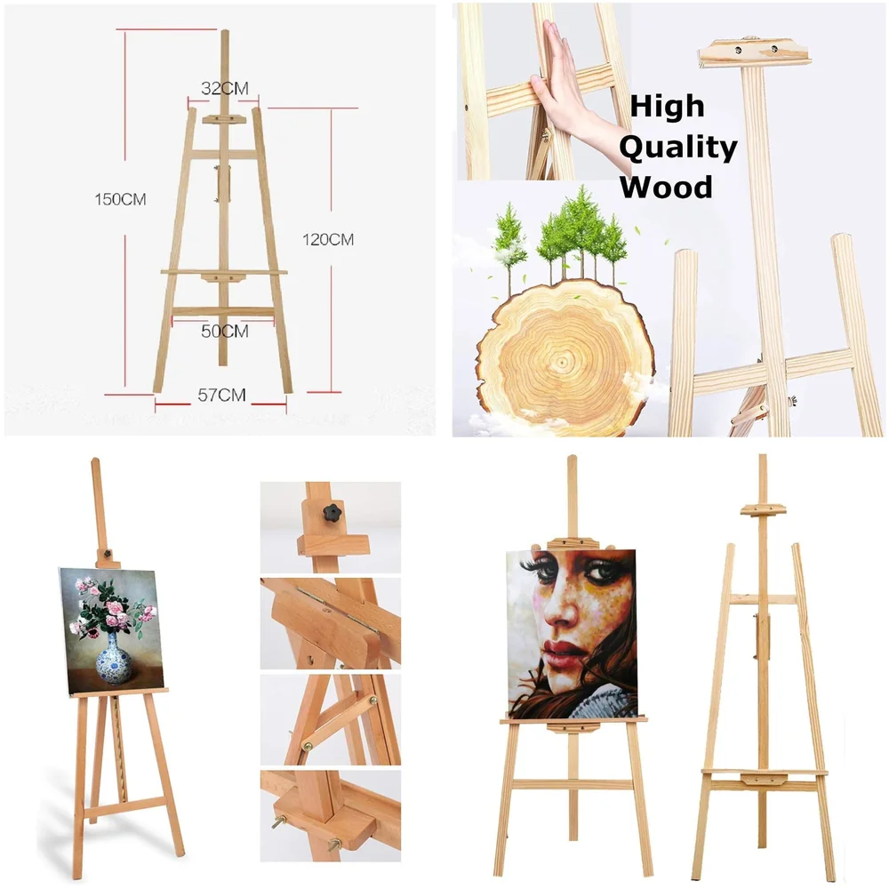 Wooden Display Adjustable Stand Heavy Artist Easel 3 Legs for Painting, Holding Pictures, Display and Advertisements. 5 Feet (152 cm). Showroom Display, Painting, Drawing. (Wooden)
