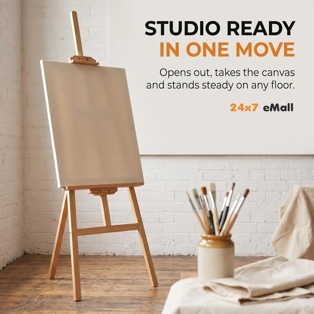 5 ft (152cm) Wooden Easel Canvas Holder Adjustable Stand for Painting, Artist Display, Advertisements and Showroom Drawing (Wood)