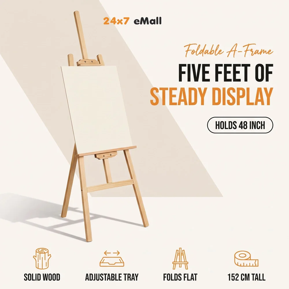 5 ft (152cm) Wooden Easel Canvas Holder Adjustable Stand for Painting, Artist Display, Advertisements and Showroom Drawing (Wood)