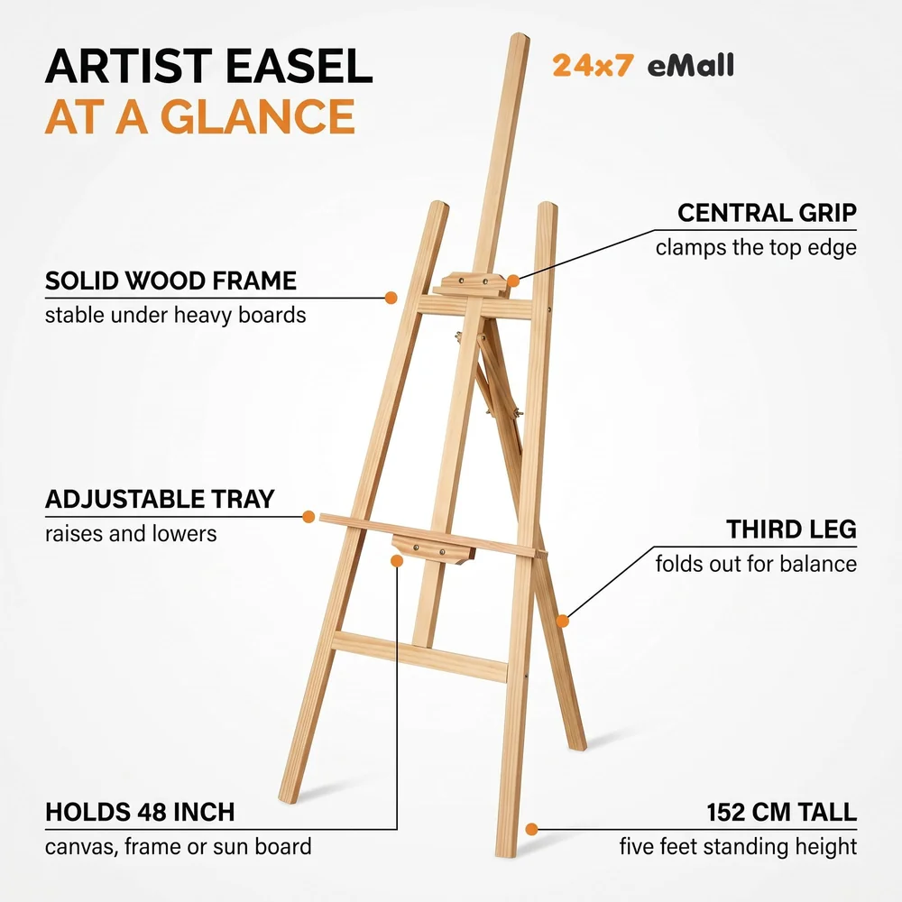 5 ft (152cm) Wooden Easel Canvas Holder Adjustable Stand for Painting, Artist Display, Advertisements and Showroom Drawing (Wood)