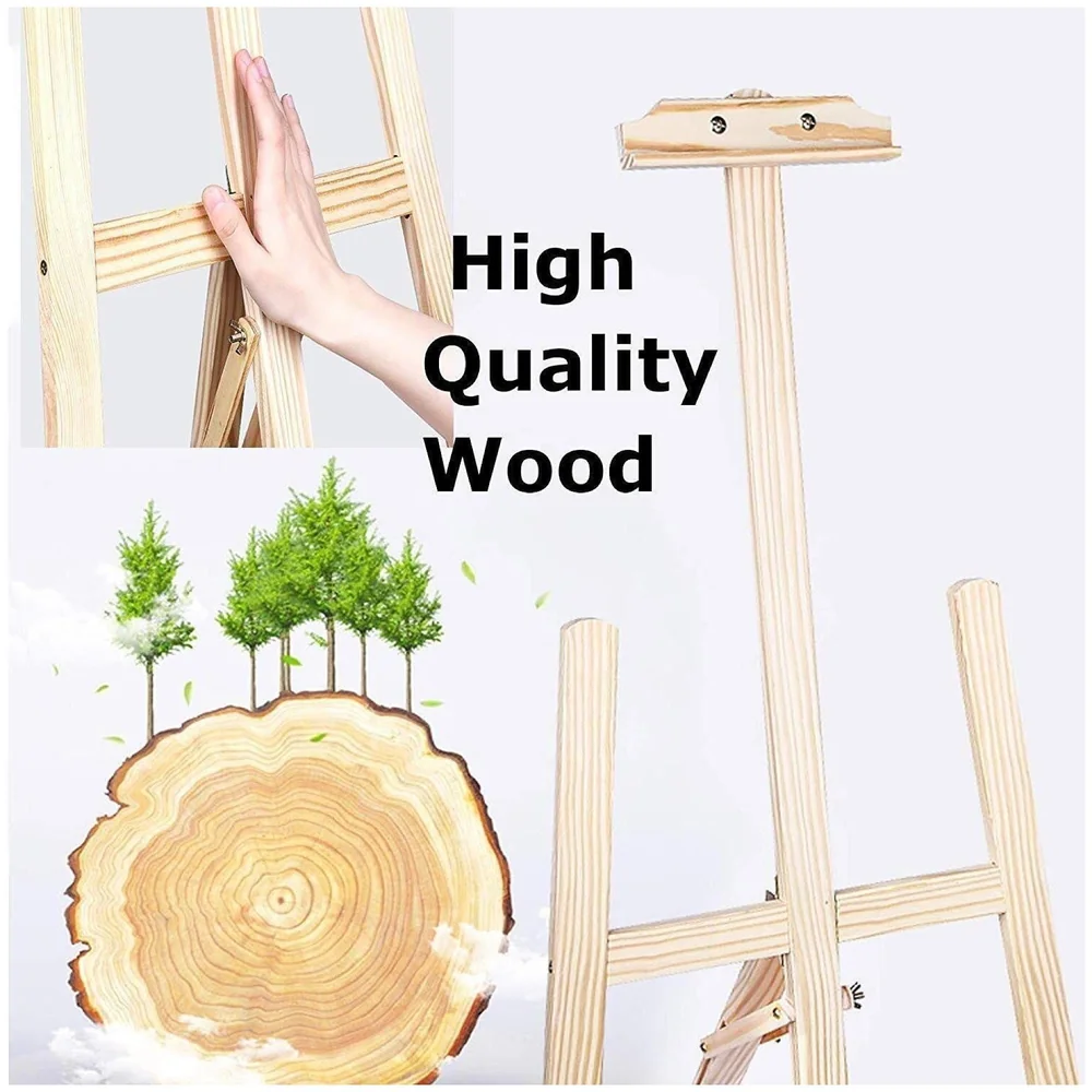 5 ft (152cm) Wooden Easel Canvas Holder Adjustable Stand for Painting, Artist Display, Advertisements and Showroom Drawing (Wood)