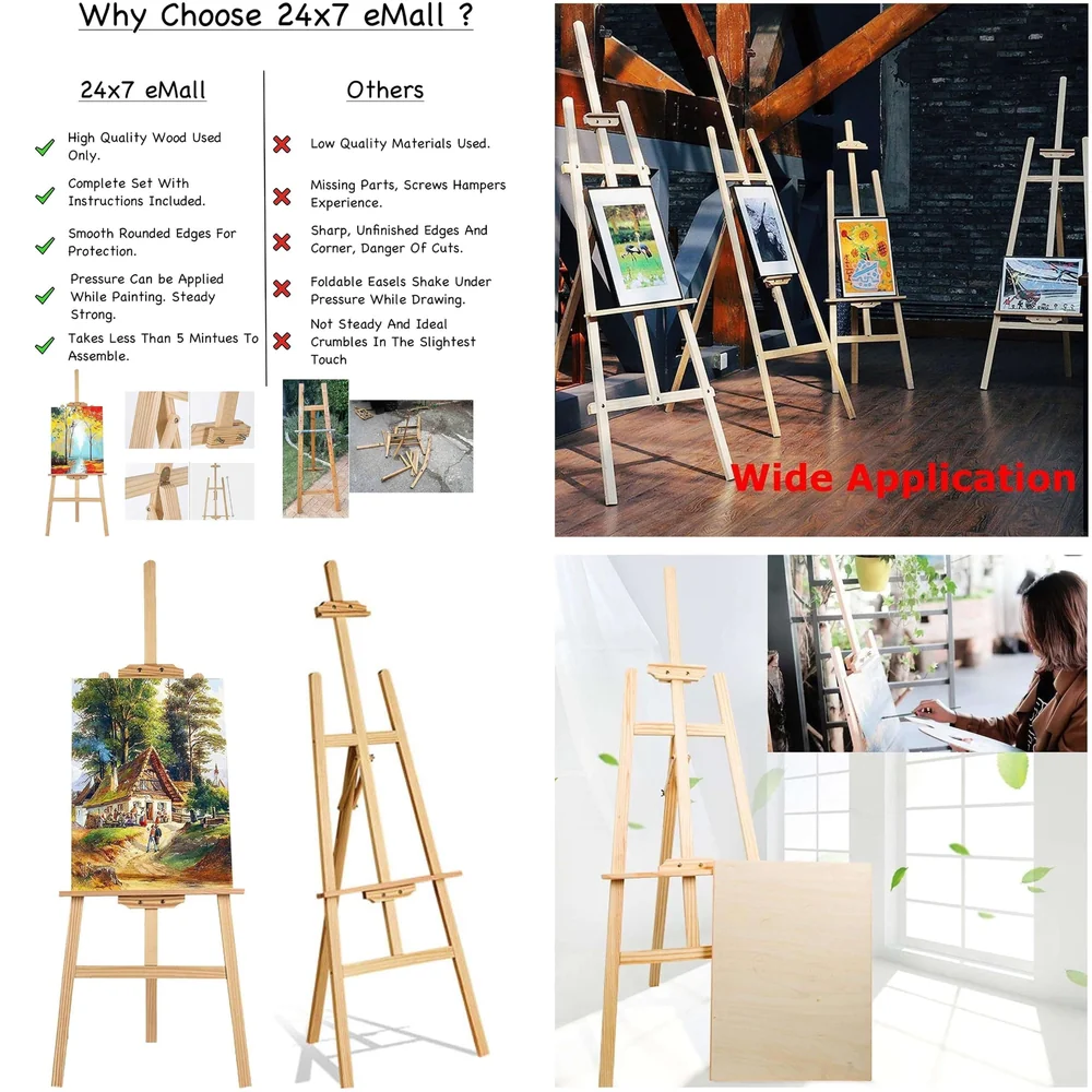 5 ft (152cm) Wooden Easel Canvas Holder Adjustable Stand for Painting, Artist Display, Advertisements and Showroom Drawing (Wood)