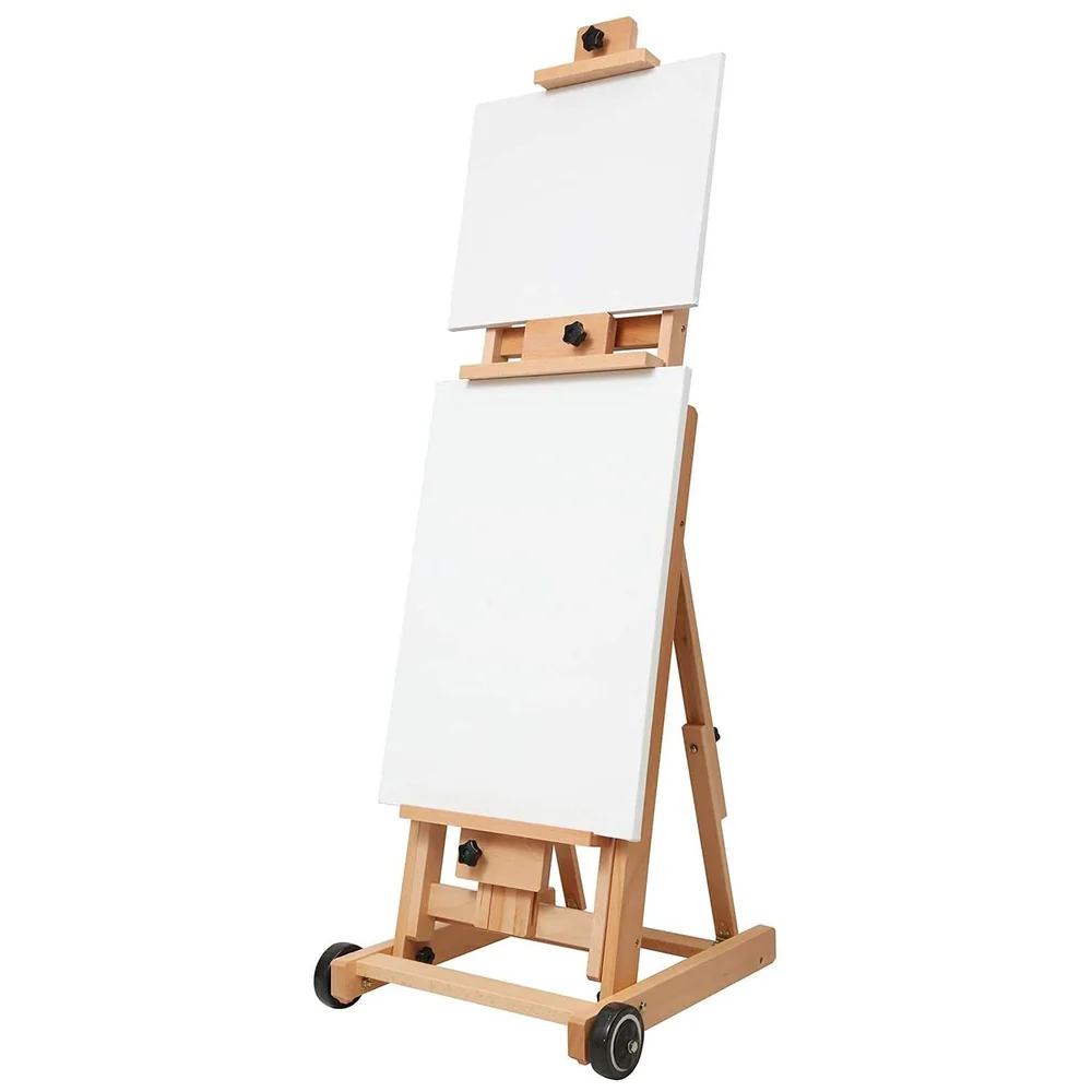 Studio Artist Wooden Easel H-Frame with Wheels Mast to 97 Inch