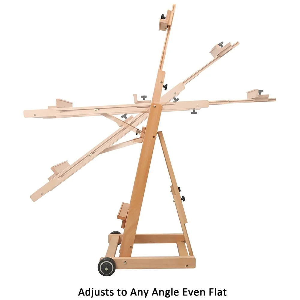 Studio Artist Wooden Easel H-Frame with Wheels Mast to 97 Inch
