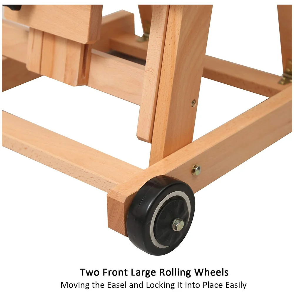 Studio Artist Wooden Easel H-Frame with Wheels Mast to 97 Inch