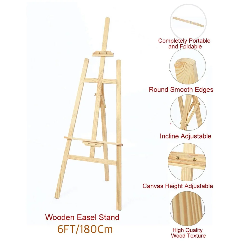 Wooden Easel Canvas Holder 6 Ft 182 cm White Board Artist Stand