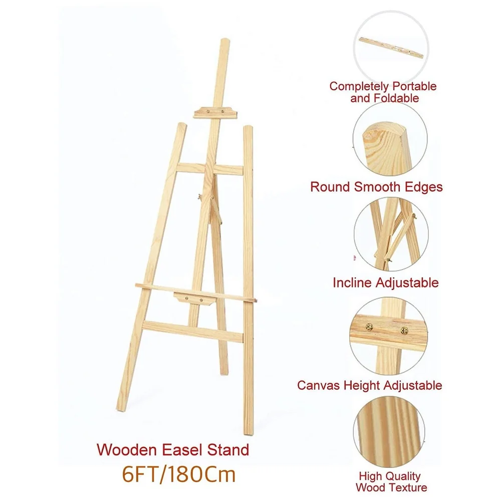 Wooden Easel Canvas Holder 6 Ft 182 cm White Board Artist Stand