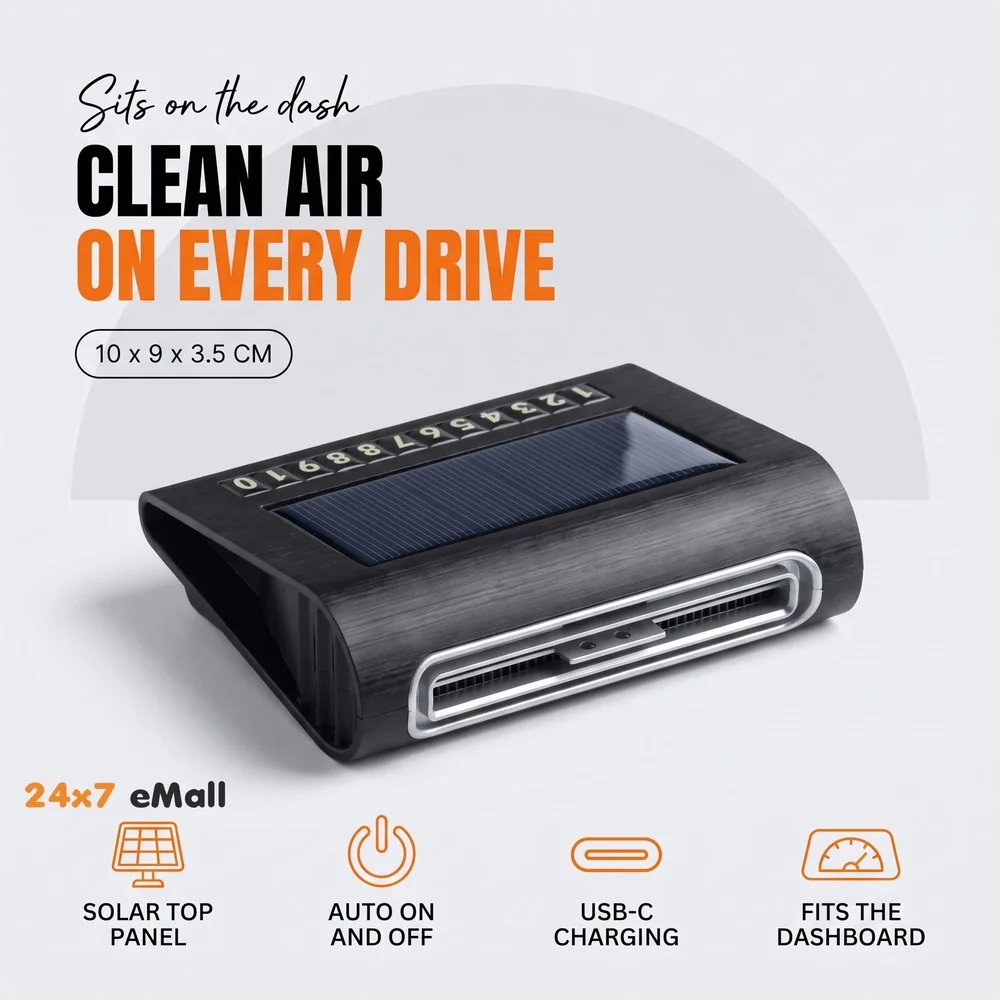 Car Air Purifier Solar Powered – Fresh Air Automatic Quiet Portable Air Purifier for Car, Removes 99.9% of Dust, Smoke, Odours, and Harmful Particles, Ideal for Car Office Bedroom